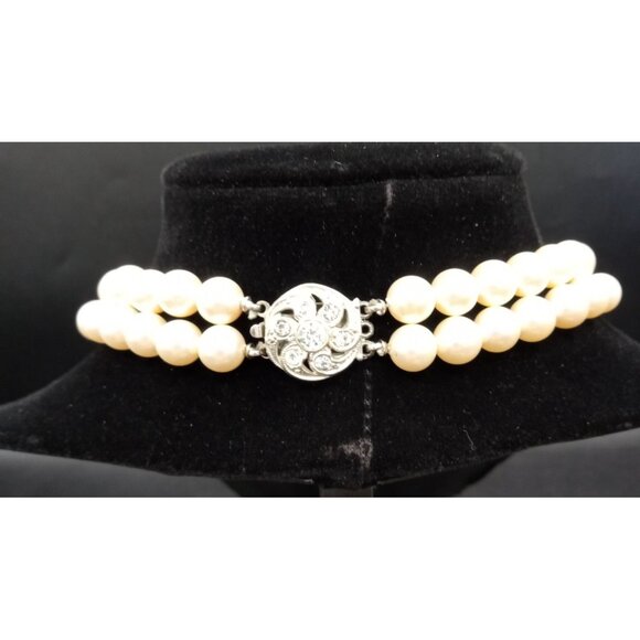 Choker Necklace Double Strand Faux Pearl Vintage 1950s 14 Inch Jewelry Box Clasp - Picture 8 of 15